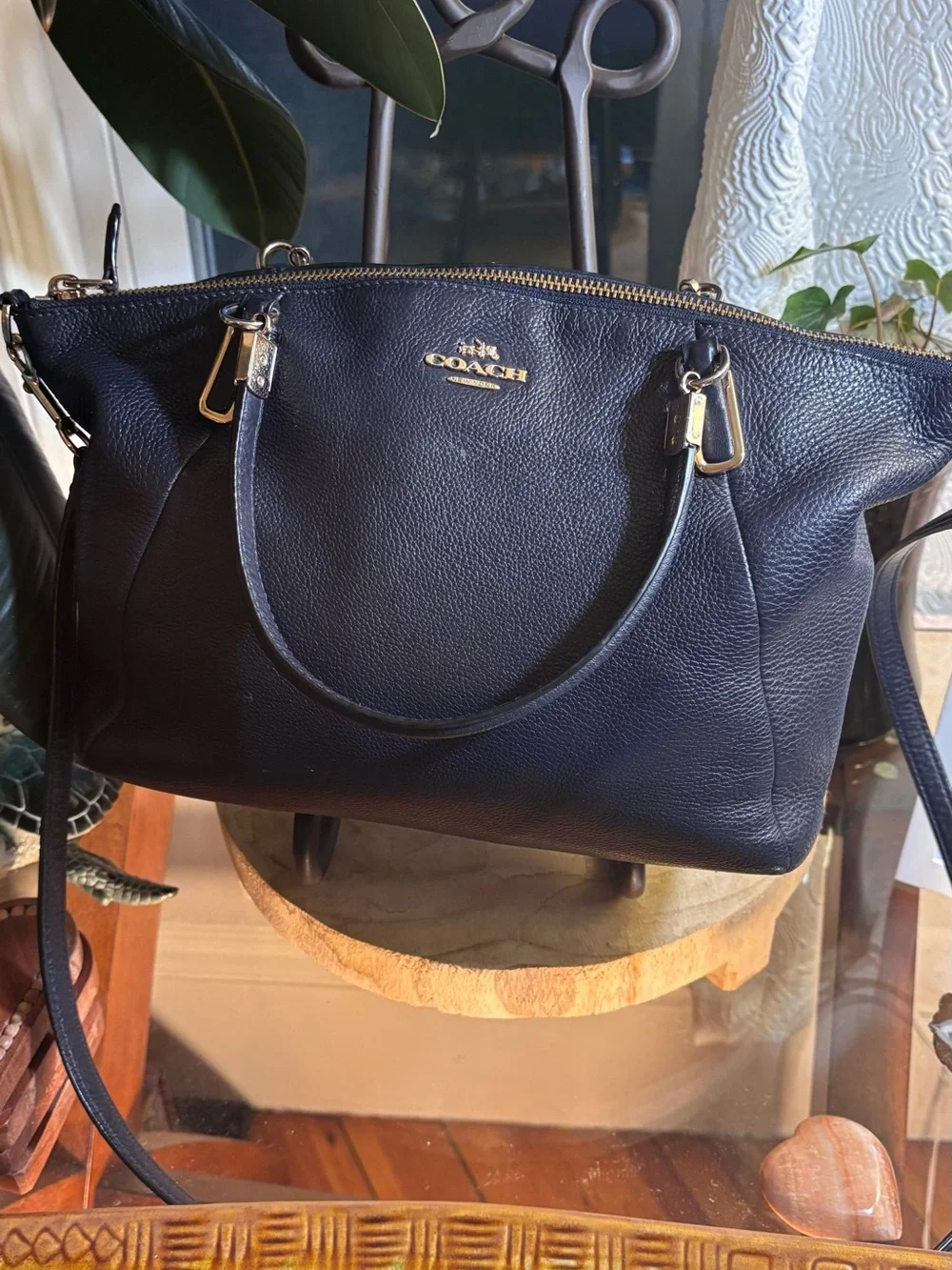 Coach Pebbled Leather Black Satchel Crossbody Bag Gold Hardware - Picture 5 of 9